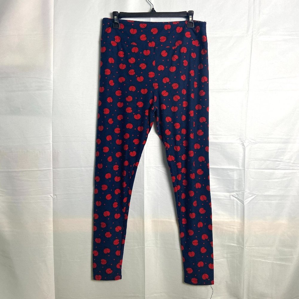 lularoe tall & curvy patterned navy blue and red ladybug leggings